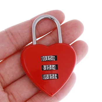1 бр. Заключване за багаж Мини под формата на мил на Сърцето, 3-цифрен код за заключване за багаж, червен брава във формата на сърце