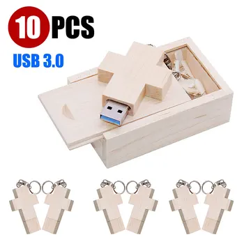 10шт USB 3.0 безплатен потребителски логото на дървен кръст USB флаш памет + кутия USB флаш устройство USB memory stick стик 8GB 16G 32GB 64GB128G