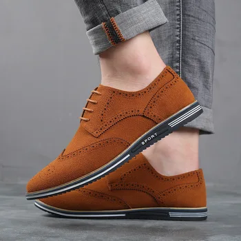 2023 Мъжки Кожени обувки, Английски Тенденция, Мъжки Велурени Oxfords, Сватбени Кожени Модела обувки, Мъжки Обувки на плоска Подметка, Zapatillas Hombre, Големи Размери 38-48