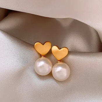 2023 Нови перлени обеци с матирано персиковым сърце, групови и луксозни дизайнерски обеци с високо качество и елегантен стил за жени, бижута.