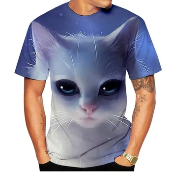 2023, нова мода, най-новият мъжки и дамски тениски с 3D принтом, риза с къси ръкави с ефект котка