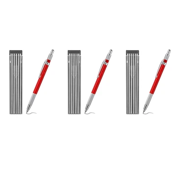 3X Молив за заварчици с 36 броя сребърни ивици, метален маркер, Механична заваряване молив, Трубоукладчики, производство, червен