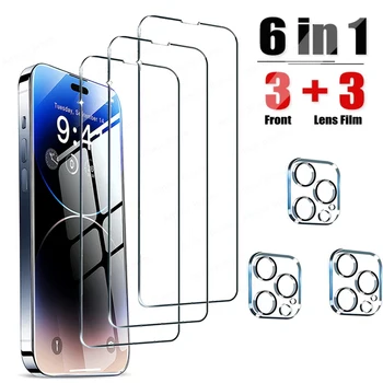 6 in1 HD Защитно фолио за екрана на iphone 14 Pro Max 14 Plus От Закалено Стъкло 3D Защита на задния обектив на Камерата За iphone 14 Pro Max Glass