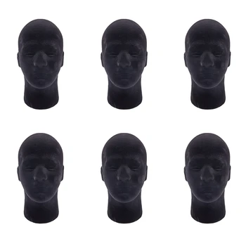 6X Мъжки Манекен от стиропор, Модел на Главата на Манекена, Перуки, Капачка за Очила, Поставки за дисплея, черен