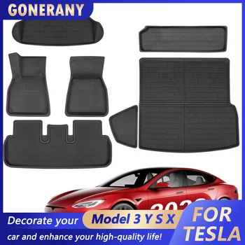 7 Бр. за Tesla Model S 2021 - Каре Постелки за пода, 3D Пълен комплект Обшивки, при всякакви метеорологични условия без хлъзгане Водоустойчиви Аксесоари за постелки Frunk & Багажника