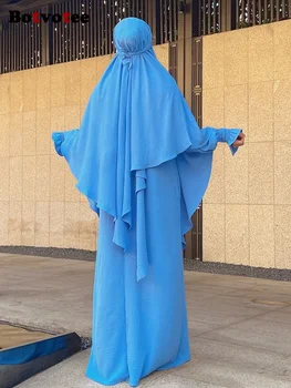 Botvotee, комплекти от 2 теми, Молитвено рокля за жените 2023, Винтажное Свободно однотонное рокля с дълъг ръкав, Ежедневни еднослоен мюсюлмански комплекти под формата на Хиджаба