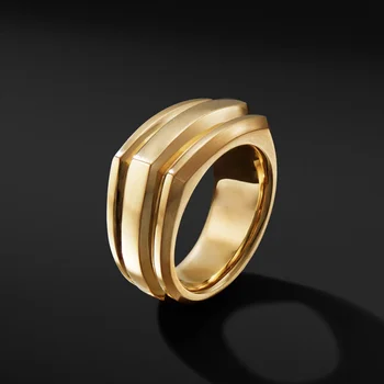David Yurman Широк пръстен от жълто злато 18 К, Деко, пръстен за пури, мъжки украшения за ръце, оригинално лого, популярни без камък