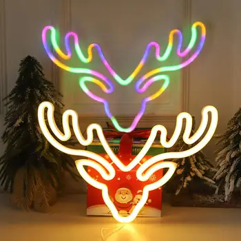 Led неонова лампа на творческа форма с USB/батерии, Коледна неонова реклама във формата на глава на елен, Декор