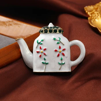 Muylinda Реколта Брошка във формата на Чай саксията с емайл във формата на Цвете, Метални Банкетни Брошки За жените, Аксесоари за клечки за дрехи за дрехи