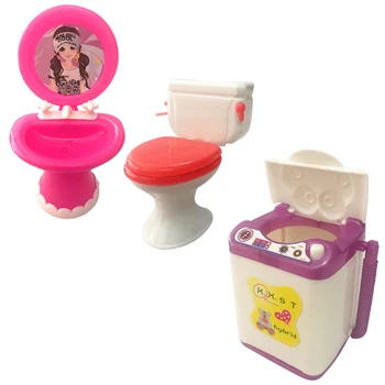 NK 3 предмет, Скъпа Пералня + Столче + Мивка, Устройства за измиване на тоалетната чиния, Мебели за дома, Баня за Барби кукли, аксесоари