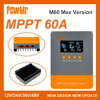 PowMr MPPT 60A Макс Контролер Слънчев Зарядно Устройство 12 24 36 48 На Макс PV 160 LCD Регулатор за Активиране Литиева Батерия с Висока Ефективност