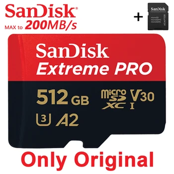 SanDisk Extreme Pro Карта 512 GB Micro SD Карта, SDXC UHS-I 128 GB, 256 GB И 64 GB U3 V30 TF Флаш-карти с Адаптер за Карта с памет за Камерата DJI