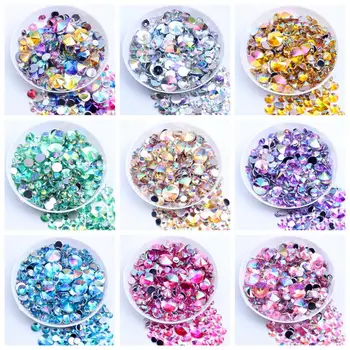 Акрилни кристали AB Цветове с плоска обратна страна, заточени 60шт, 6 мм Сребърни балони лепкави топки за дизайн на ноктите, калъфи за телефони, бижута със собствените си ръце
