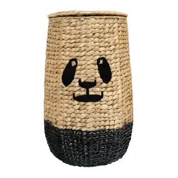 Бежово-черна ратанови кошница с изображение на панда с капак