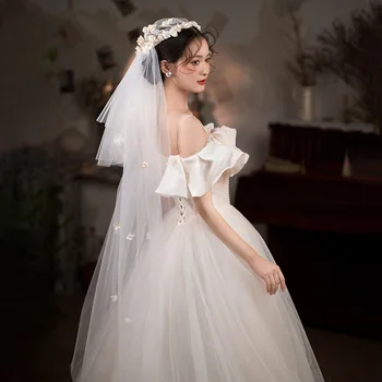 Булчински воали HIMSTORY Elegance с 3D цветя, сватбени рокли, шапка