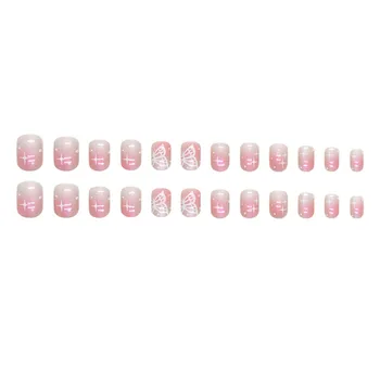 Външен ноктите с пеперуда за жени Нежен цвят, Устойчив Фалшив Най, лесно да се прилага за Празничната козметична купоните за грижа за ноктите