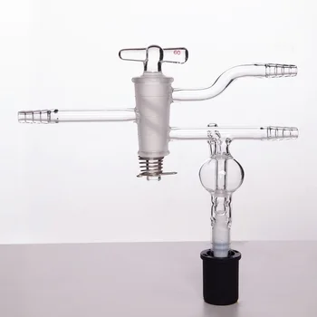 Высоковакуумный дроссельный клапан SYNTHWARE с двойно наклонен отвор, клапан за защита от инертен газ, с пузырьком, Боросиликатное стъкло, B241656G