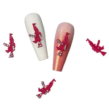Готини декорации за нокти в стил пънк от сплав в японски стил, розово-червени кристали за нокти, 3D тренировки за дизайн на ноктите специална форма