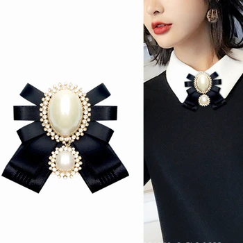 Дамски брошка във формата на тай-пеперуди, Корейската мода, Перлена тъканно лента, Игли за вратовръзка-на пеперуда, Аксесоари за бяла риза Колеж, цветя на яката