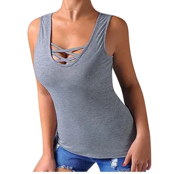 Дамски летни потници без ръкави, с отворени гърди, ризи с цепка отстрани в цвят блока