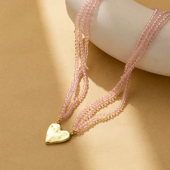 Дамско Колие с отложено във формата на розов кристал с камък на Любовта, модерен женски подарък за Свети Валентин, бижута на Едро, директни продажби