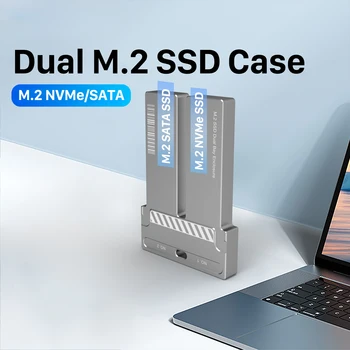 Двойно Отделение с двоен корпус NVMe M2 SSD, 10 Gbit/s, USB3.2, Корпус от алуминиева сплав, Поддръжка на M. 2 NVMe/SATA SSD-диск За M Key B & M Key M2 SSD