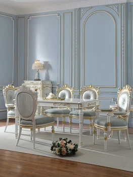 Дворецът френски ретро маса за хранене и стол от бук 1,8 м, златен лесен европейския луксозна маса за хранене от масивно дърво.
