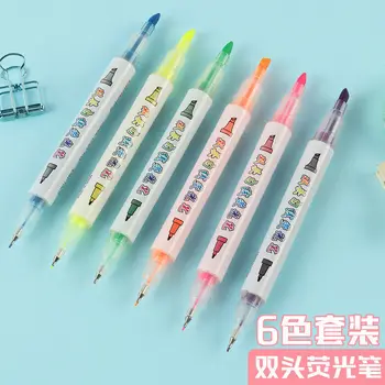 Двухголовочный маркер, 6-цветен маркер, студенти конфетного цветове се използват маркер за неравни ключове.