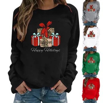 Декоративна hoody с индивидуален дизайн, Дамски hoody с коледните принтом, пуловер с кръгло деколте и дълъг ръкав, Женски, мек вълнен плат пуловер
