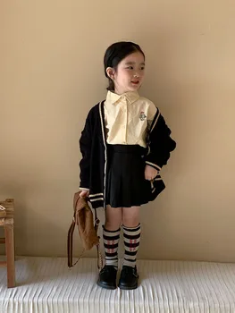 Детски пуловер 2023, есента новият корейски пуловер за момичета, жилетка, детско палто с дълъг ръкав, пуловер