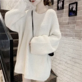 Есенно-зимния Сгъсти пуловер в лениво стил, женски студентски пуловер, Връхни дрехи е със средна дължина, Топло трико