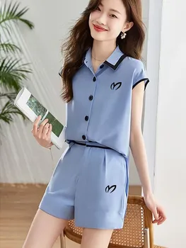 Женски спортен комплект от две части, свободна риза с къс ръкав, къси панталони за голф, летен тренд, нов продукт 2023 година
