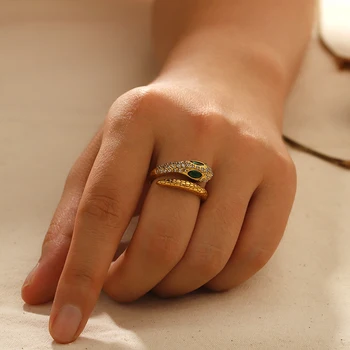 Зелена Циркониевое пръстен във формата на Змия, Геометрично бъде позлатен Пръстен от неръждаема Стомана, Модерно Модно Пръстен, Бижута За Жени