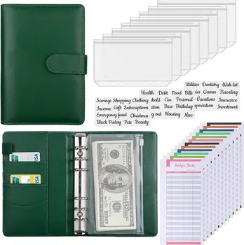 Зелена нискотарифна папка с плик джоб, спестяванията папка A6, икономичен плик с пари в брой, органайзер за банкноти, план за намаляване на бюджета