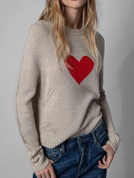 Кашмир sweaters с шарките на сърцето, Дамски есен-зима Дизайнерски Меки Пуловери, Блузи, Дамски Ежедневни Шик-пуловер, Жилетка