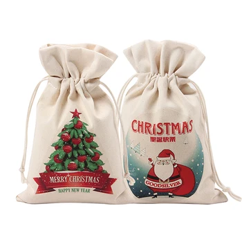 Коледен подаръчен пакет на съвсем малък, Сладък Дядо Коледа, Снежинка, Лосове, Холщовые за Многократна употреба, чанта За съхранение, Коледна парти, Торбичка за бонбони 16 * 23,5 см