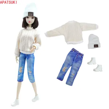 Крем мода комплект дрехи за кукли Барби костюми, ръчно изработени топ панталони, шапка, обувки за Барби 1/6 аксесоари за кукли, играчки за деца