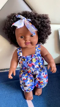 Кукли Bebe Reborn -30 см, черна кукла с африканската усмивка, играеща във вана, Изцяло от силикон, винил кукли, Реалистичен подарък за новородено