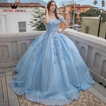 Луксозна Синя рокля с отворен гръб и отворени рамене, вечерна рокля на Принцеса с кружевными апликации, рокли за абитуриентски бал с къс ръкав