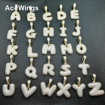Меден медальон с микро-инкрустация, 26 английски мехурчета, индивидуално колие в стил хип-хоп с главни букви