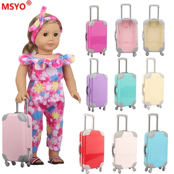 Мини куфар-количка, куфар-американка, аксесоари за багаж, 18-инчовата кукла и 43 см, играчки за бебета кукли, Аксесоари за кукли