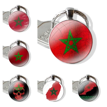Модерен Дизайн, Творчески Стъклен ключодържател с Кабошоном, ключодържатели ключодържател Ръчна изработка, Флаг Мароко