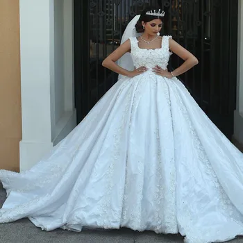 Модерни бални рокли с 3D Аппликацией на спагети презрамки, рокли Сватба Vestido De Mariage, сватбени рокли в арабски стил с отворен гръб