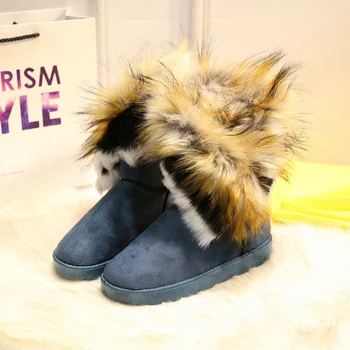 Модни Дамски обувки от изкуствена лисьей вълна, Зимни Нови ботильоны, Дамски Зимни обувки, памучни ботуши-тръбички, Удобни и топли дамски ботуши