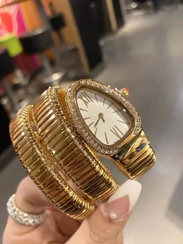 Модни универсални кварцов дамски часовник във формата на змия в ретро стил, инкрустирани с диаманти, женски персонализирани часовници в различни цветове