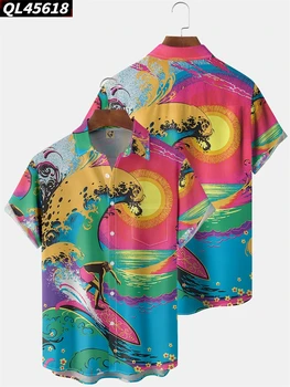 Мъжка риза Harajuku с къс ръкав и ревера, Мъжки свободна риза с копчета, градинска на горно облекло