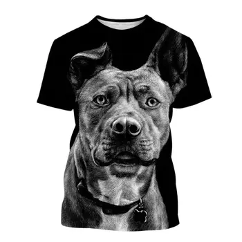Мъжки t-shirt, Модни и Ежедневни тениски с 3D Модел на Кучето Питбуля за Мъже, Блузи с къс ръкав 6xl, Лятна Ежедневни Мъжки Дрехи Голям размер