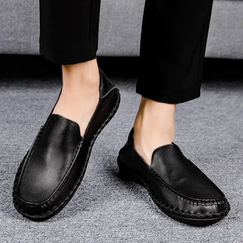 Мъжки Лоферы от естествена кожа, Мокасини, Обувки 2023, Дизайнерски Мъжки Ежедневни Обувки, ръчно изработени, на Официалната обувки без закопчалка, Мъжки лодка