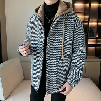 Мъжко яке от две части с качулка, вълна палто с снежинками, есенно-зимния утолщенное палто, Корейски марка за мъжки облекла