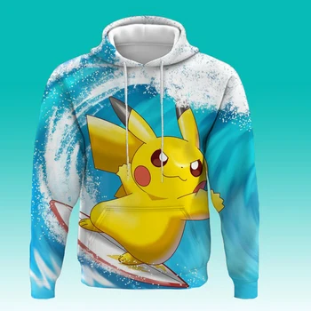 Нова hoody с шарките на Pikachu за момчета и момичета с покемонами, пролет-есен финото палто, Детска hoody фигура 4-14 години, пуловер с анимационни анимация
